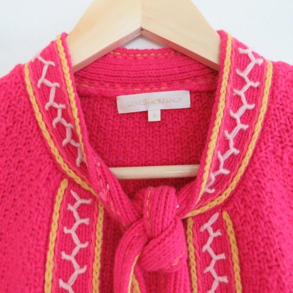 LOVESHACKFANCY Brighton Wool Blend Floral Knit Pink Cloak Cottagecore Coquette - Picture 3 of 16